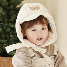 에뜨람 아기 패딩 모자 방한 귀달이모자, 1개, 화이트_윈터패딩모자