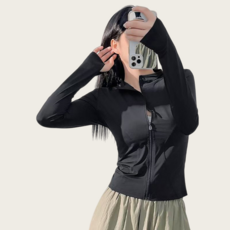 Makone 여성 봄 가을 하이넥 집업 아웃도어 자외선 차단 트레이닝복 요가 필라테스 상의