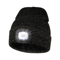 MELASA 유니 모자 USB 충전식 핸즈프리 헤드램프 LED 비니 남성 아빠 아버지 남편 겨울 선물 헤링본 238149, 블랙/골드 실