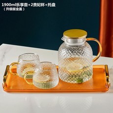 台灣出貨 加厚耐熱玻璃水壺 1900ml直火玻璃壺 高硼硅玻璃冷水壺 大容量玻璃泡茶壺 果汁壺 花茶壺, 1900ml樂爽壺+2貴妃杯+1茶托, 1個