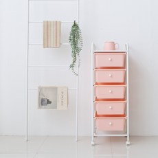 이소품 트롤리 이동식 5단 수납장 기저귀 서랍장, 5단_핑크(09152C), 1