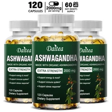 기분 수면 에너지 지원을 위한 Daitea Ashwagandha 추출물 캡슐 2000mg 보충제, 120 Count-3 bottle