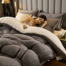 겨울 극사 이불 차렵 모피 밍크 담요 트 더블 침대용 매우 따뜻한 양털 캐시미어 간장 양모 두꺼운 코어 [호환]