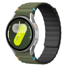 마그네틱 실리콘 갤럭시 워치 7/6/5/4/FE 밴드 40mm 44mm 삼성 갤럭시 워치 6/4 클래식 47mm 43mm 46mm 42mm/5 프로 45mm 여성용 남성용, 0107-그린 블랙
