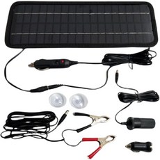 太陽能汽車電瓶充電器 4.5W 附電瓶夾與USB轉接頭, 4.5W大全配太陽能電瓶充電器, Black, 4.5W大全配太陽能電瓶充電器