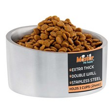 Master Pet Supply 스테인리스 스틸 비스듬한 개 고양이 사료 그릇 - 226.8g(8온스) 튼튼한 - 피스타치오 이중벽 단열 프렌치 퍼그 고양이를 위한 미끄럼 방지, 3 Cups (24 oz), Stainless Steel
