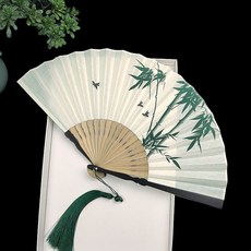 折扇 扇子 古風中國扇子折扇複古風男女舞蹈流蘇漢服折疊古典古裝棉麻竹扇, 23釐米棉麻（竹）, 1個