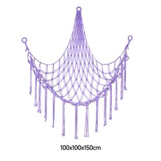 三角牆掛玩具網兜 兒童房玩具收納置物袋 編織毛絨玩具吊牀網, 1個, 淺紫色簡單款100×100×150