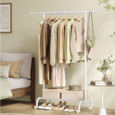 SONGMICS 튼튼한 다기능 수납 스탠드 이동식 철제 행거, 화이트