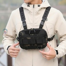 胸包 路亞包 防潑水 戰術胸包 馬甲包 胸前背包, 胸包(黑迷彩)