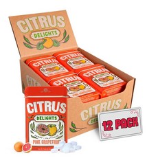 사탕 캔디 Citrus Delights 감귤의 즐거움 세비야 오렌지 틴 12팩 감귤 하드 파스티유 비건 글루텐 프리 유대교 정식 인증 아스파탐 무첨가 및 자일리톨 인공 색소, 핑크 자몽, 핑크 자몽