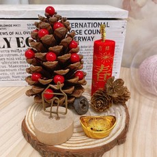 松果元寶名片夾 新年飾品 圓形木片, 1個, 成品(如圖)