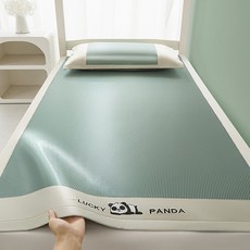 LUCKY PANDA 冰絲藤席 學生宿舍單人床適用, 熊貓綠,80x190cm【單涼蓆】
