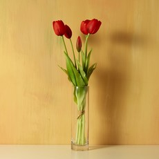 리본리에 망고 튤립 조화, 레드, 1개 레드, 1개
