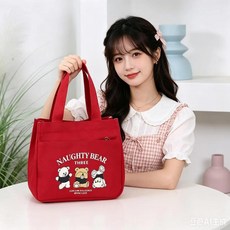 帆布便當包手提袋, 紅色 長28cm厚16cm高25.5cm