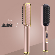 GUEFOON 液晶顯示直發梳不傷發懶人直發捲髮兩用夾板負離子捲髮棒, 1個, ZF-888金色:如圖所示（8622）