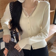 여자 레이스 긴팔 니트 가디건 크롭 간절기