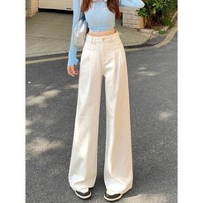 COSYEVNO 여자 청바지 가을 하이웨스트 일자 와이드 빈티지 슬랙스 캐주얼 심플 코디 팬츠 CXJnzk-04