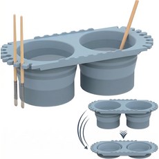 이중 구획 페인트 브러시 클리너 컵 홀더가 있는 접이식 실리콘 클리닝 린스 학생 및 예술가를 위한 휴대용 여행용 선물 아크릴 수채화 미술 용품에 적합합니다, 1세트