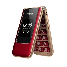 Benten F62 4G VoLTE 摺疊機 大鈴聲 大按鍵 雙螢幕 2.8吋大字體, 紅金色,手機全配+皮套