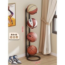 籃球收納架 運動器材收納筐 足球排球整理收納筐 家用折疊球架兒童體育器材置物架落地多層球類展示架子, (黑色)組合款-4層, 1個