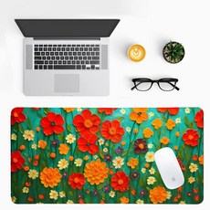 모던 퍼플 대리석 책상 매트 고급스러운 PU 가죽 패드 - 세련된 게임 및 가정 작업 공간을 위한 대형 미끄럼 방지 사무실 미적 장식(59.9 x 29.9cm(23.6 11., 유화 꽃-2