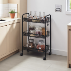 인더몰 이동식 튼튼한 철제 선반 트롤리, 블랙
