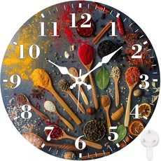 Identiy 원형 벽시계 무소음 배터리 작동 블루밍 해바라기 밭 30.5cm(12인치) 논틱 읽기 쉬운 디스플레이 원형 아날로그 벽시계 사무실 침실 거실 및 주방용 장식, 다양한 인도 향신료