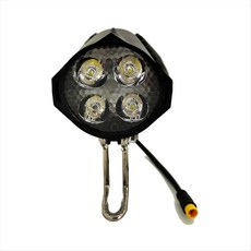 Ebike LED 헤드 라이트 액세서리 36V 48V 램프 3pin 내장 경적 전면 조명 전기 스쿠터 자전거 용 4 LED 전구, 검은색, 1개