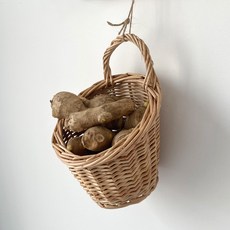 藤編壁掛籃收納筐, 小號, 1套