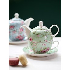 티포원 엔틱 레트로 티포트 세트 티팟 1인용 가든 홍차 플라워 찻잔 선물, 1세트 피크닉블루 싱글팟, 1개