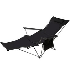 四檔調節露營椅，戶外折疊躺椅，月亮椅，休閒導演椅，登山戶外折疊椅, 【四檔腳靠實布款】免安裝高背黑色贈收納袋, 1個