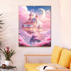 원형 보석십자수 달빛 핑크 궁전 구슬 비즈 취미, 58 x 70cm, 1개