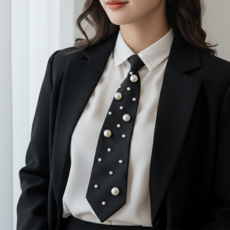 홀스지아 블랙 진주 반짝이 포인트 화려한 넥타이