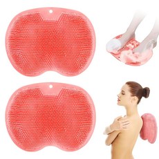 2팩 샤워 풋 스크러버 매트 미끄럼 방지 흡입 컵 발 마사지 백 워셔 각질 제거 목욕 워시 패드 바닥부터 발까지 핑크, Pink