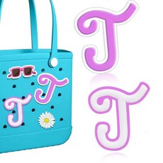 AIERSA Bogg Bag Accessories A-Z용 레터 참 Simply Southern Bag 오리지널 모든 모델을 위한 퍼플 이니셜 참 2개 해변 토트백용 실리콘 인, letterJ