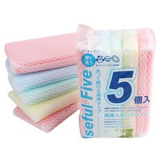 Useful Five 家用彩色網狀海綿菜瓜布 5片入 易乾不傷手, 1個
