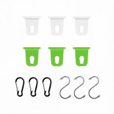 카라반 캠핑카 RV용 레일 어닝 고리 행거 후크 세트, 4. 흰색3개 + 연두3개 + 비너3개 + S고리3개