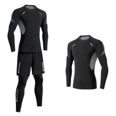 泳衣男防晒速干冲浪服成人游泳長袖潛水服套裝水母泳裝泳褲, 长袖, 丝灰