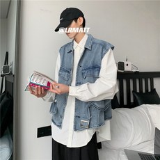 【痞帥機能風】牛仔馬甲 工裝背心 坎肩外套 潮流馬甲 機能馬甲 寬鬆外穿 多口袋設計 春季潮男穿搭 ins同款