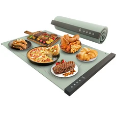 조절 가능한 온도 전기 가열 트레이가있는 220W 접이식 음식 따뜻하게 홈 뷔페 레스토랑을위한 실리콘 빠른, 01 60x40cm  220V, 03 green - black frame