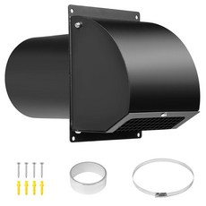 Neoaider 25.4cm(10인치) 후드 벽 통풍구 스크린 댐퍼 21.6cm(8-1/4인치) 길이 덕트 벽용 14게이지 스틸 벤트 커버 주거 주택 및 산업 시설 공, 블랙, 8 Inch