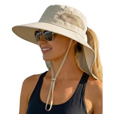 OLIKER Women UPF 50+ Sun Hat Wide Brim Packable with Ponytail Hole Neck Cover Air Vents for Beach