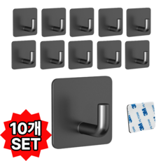 하시모 무타공 스텐 접착식 후크걸이, 10개, 블랙