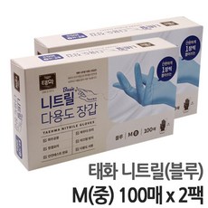 태화 베이직 니트릴 다용도 장갑 100p, 블루, M, 2개