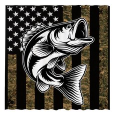 FunnyTREE 트리 American Bass Fishing Flag Shower Curtain 72\"x72\" (Hooks Not Included) - EASY 이지 CARE