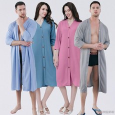 桃園出貨 跨境吸水浴袍女鈕釦一體式男浴衣寬鬆加大碼連體睡裙情侶睡衣批發
