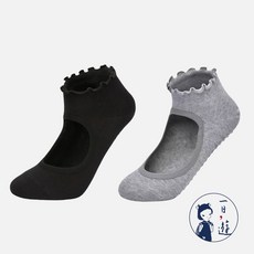 NicoFun 愛定做 2雙 捲捲花邊防滑瑜珈襪 皮拉提斯 挖洞 止滑襪 運動襪 超慢跑襪 室內襪(女襪22-25cm)