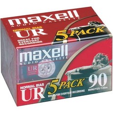 맥셀 UR 90 일반 편향 빈 오디오 녹음 카세트 테이프 저소음 90분 시간 5개 묶음 3073877, 1 Pack, Blank Audio Cassette Tape