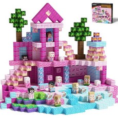 고비덱스 100PCS 마그네틱 블록 프린세스 빌딩 장난감 3 자석 핑크 캐슬 STEM 감각 놀이 세트 유아용 생일 선물, 고비덱스 100PCS 마그네틱 블록 프린세스 빌딩 장난